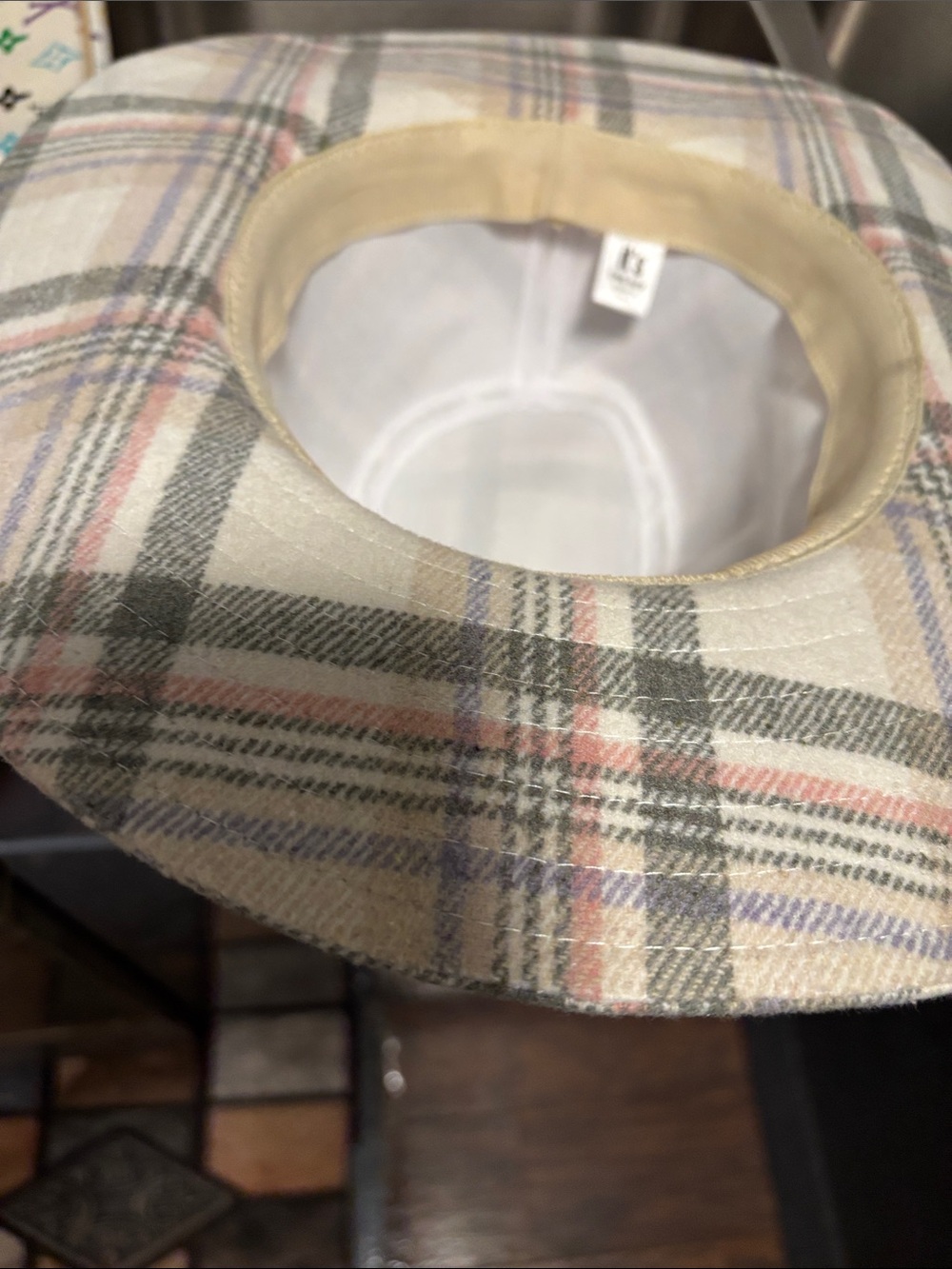 It's Our Time Plaid Wide Brim Sun Hat in Cream, Pink, Gray